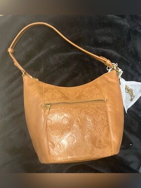The Sak Embossed Pattern Tan Leather Shoulder Bag